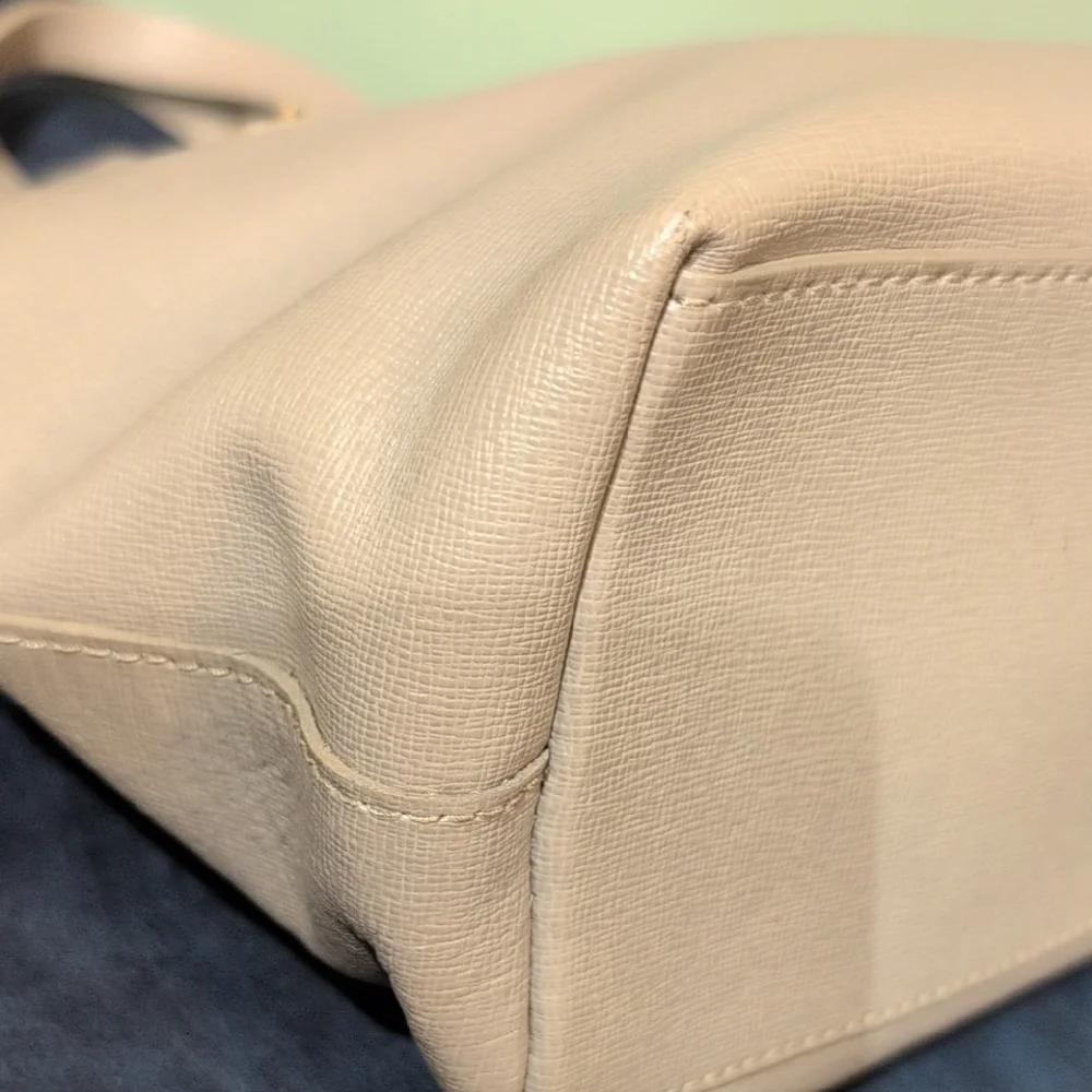 Furla Taupe Leather Tote Handbag Nice Purse 13 x 8 Stylish Club Career - Picture 7 of 16